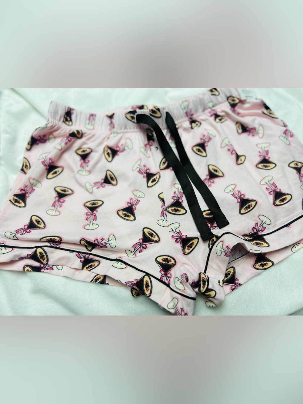 Pink Espresso Martini Print Lounge Shorts Sz Med by Haute Dreamz NWT